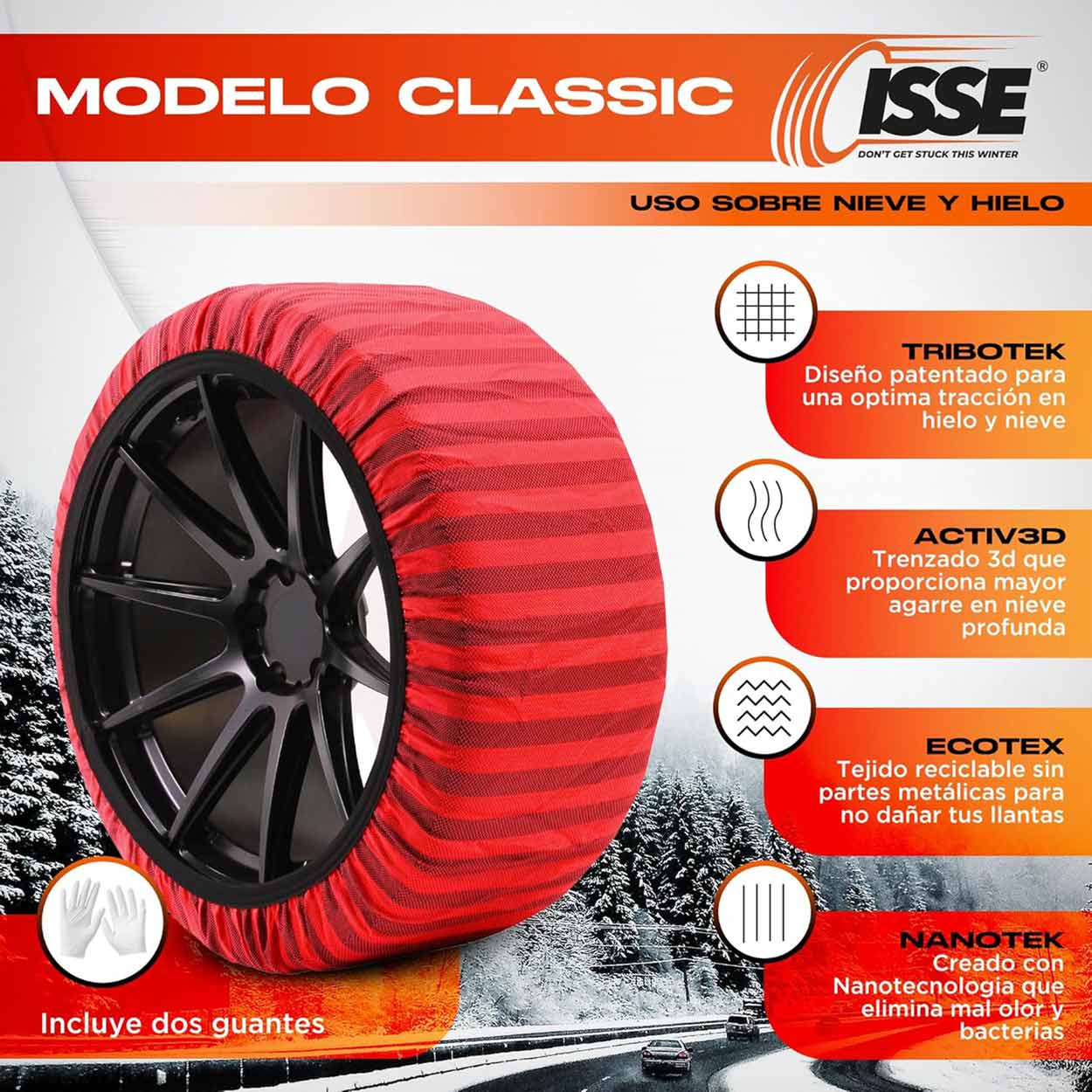 Cadenas de nieve textiles Isse Classic para conducción invernal