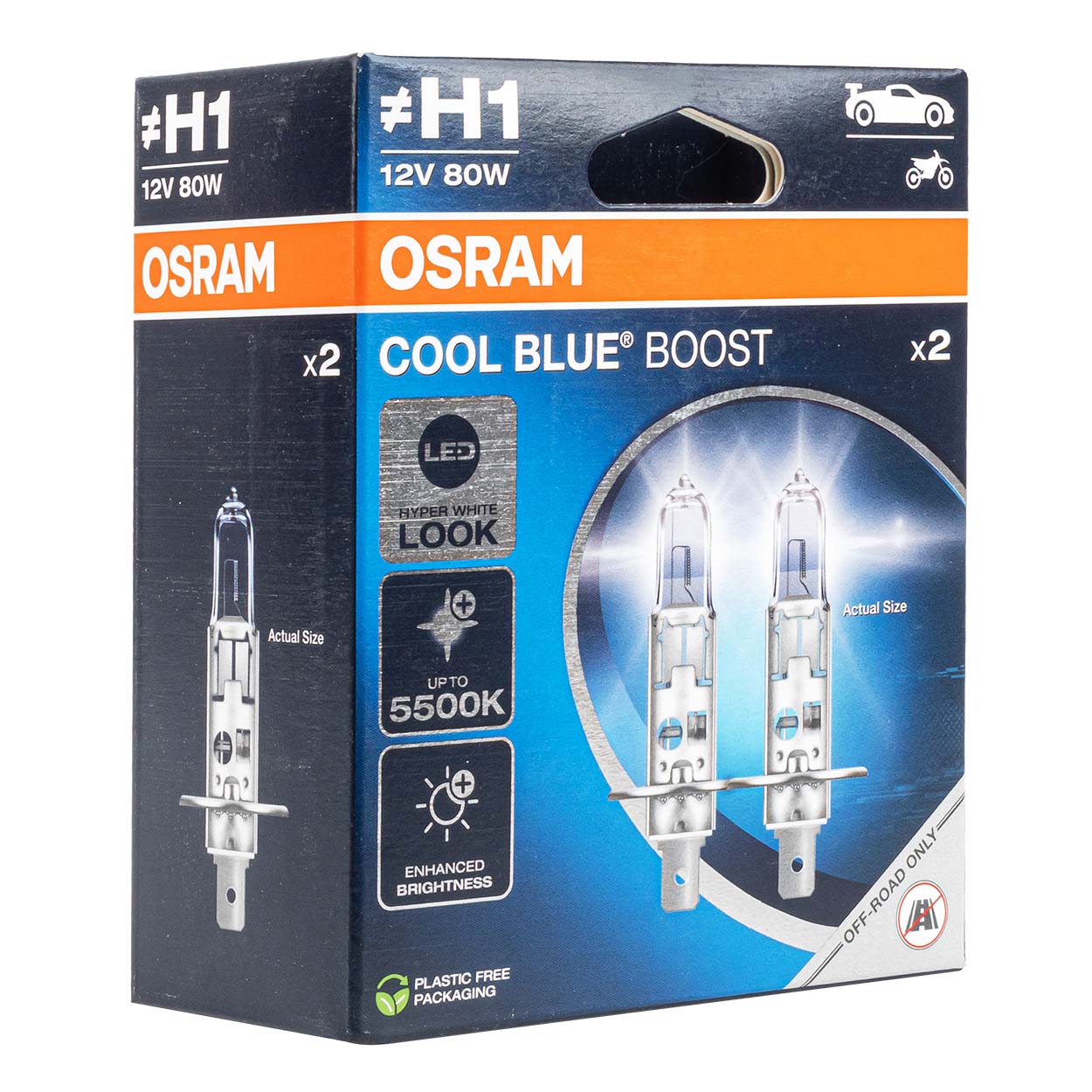 Bombillas halógenas Osram H1 12V 55W P14,5s Cool Blue Boost 5500K, 2 uds.