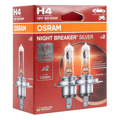 Bombillas halógenas Osram H4 Night Breaker Silver 12V, 2 unidades.