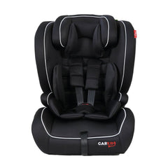Carkids i-Size-autostol Luca 76-150 cm sort/hvid med sort betræk og hvide detaljer.