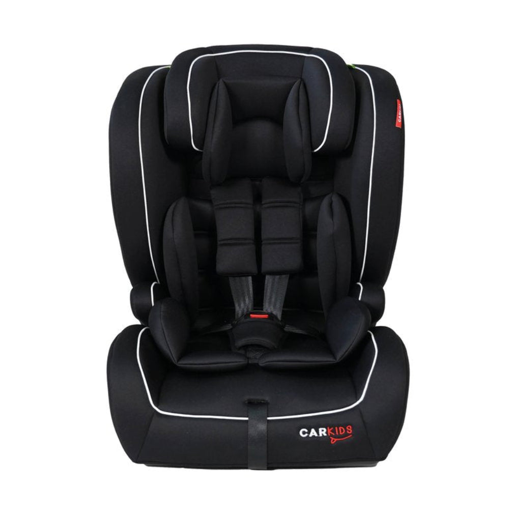 Carkids i-Size-autostol Jessie 76-150 cm Isofix sort/hvid, autostol i sort med hvide detaljer.