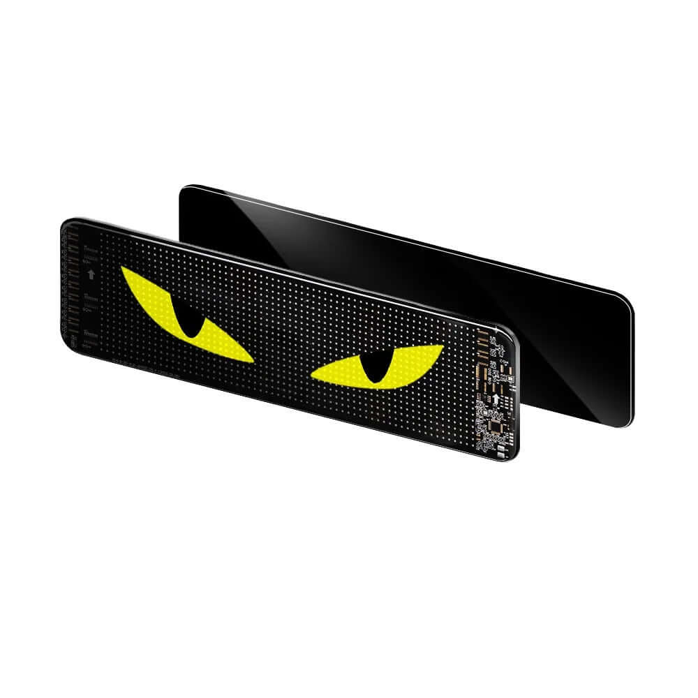 LED Rude Display – Fleksibel Matrix Skærm med Bluetooth (110×492 mm) med gule øjne.