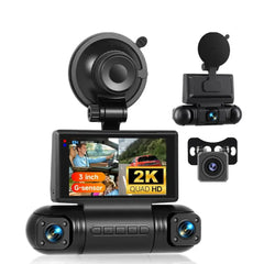 Dashcam 3" 2K con 4 cámaras – pantalla IPS, G-Sensor y grabador DVR 