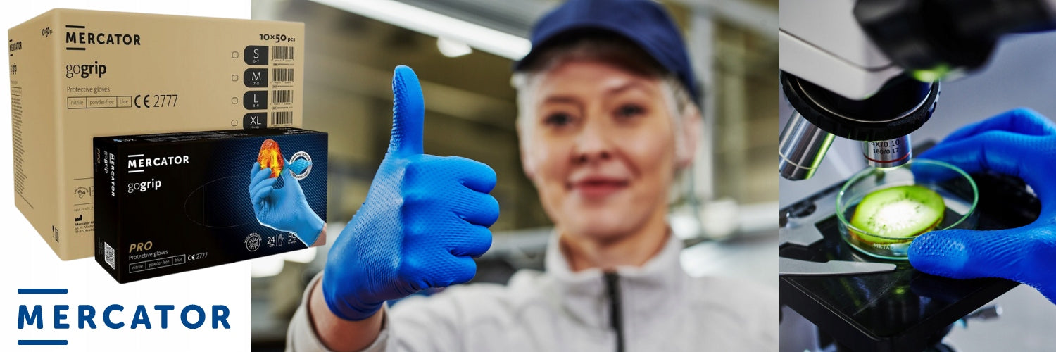 Pakke med 50 blå GoGrip nitrilhandsker
