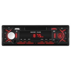 Universel 1-DIN radio m. Bluetooth, FM & USB – MP3 Afspiller med LED Display med rødt lys og USB-porte.
