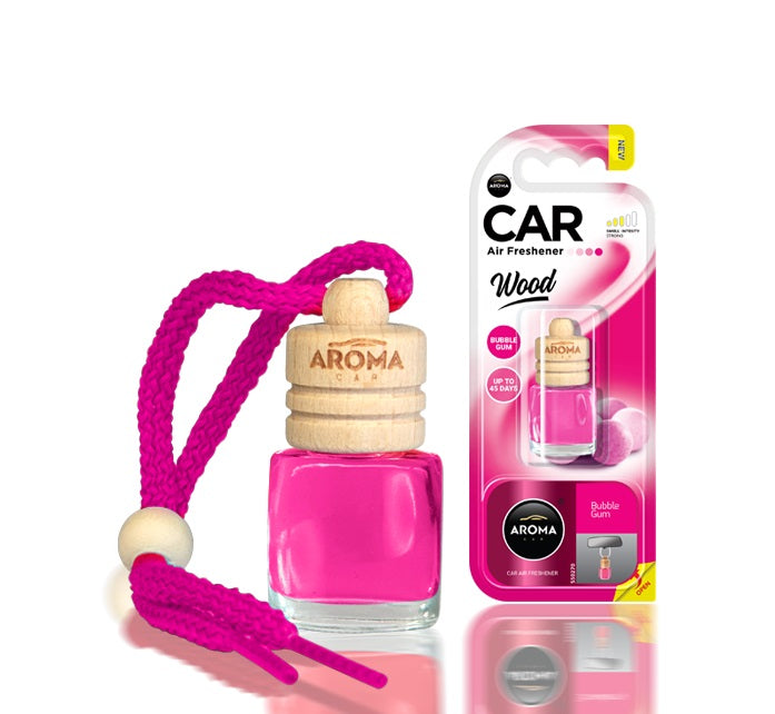 Aroma Wood Bubble Gum ambientador para coche con frasco de vidrio y tapón de madera